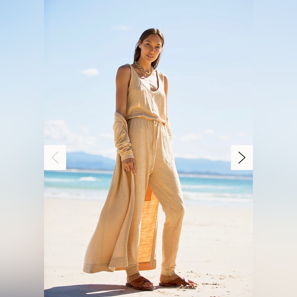 Free People bicoastal jumpsuit, light yellow beige, oversized small